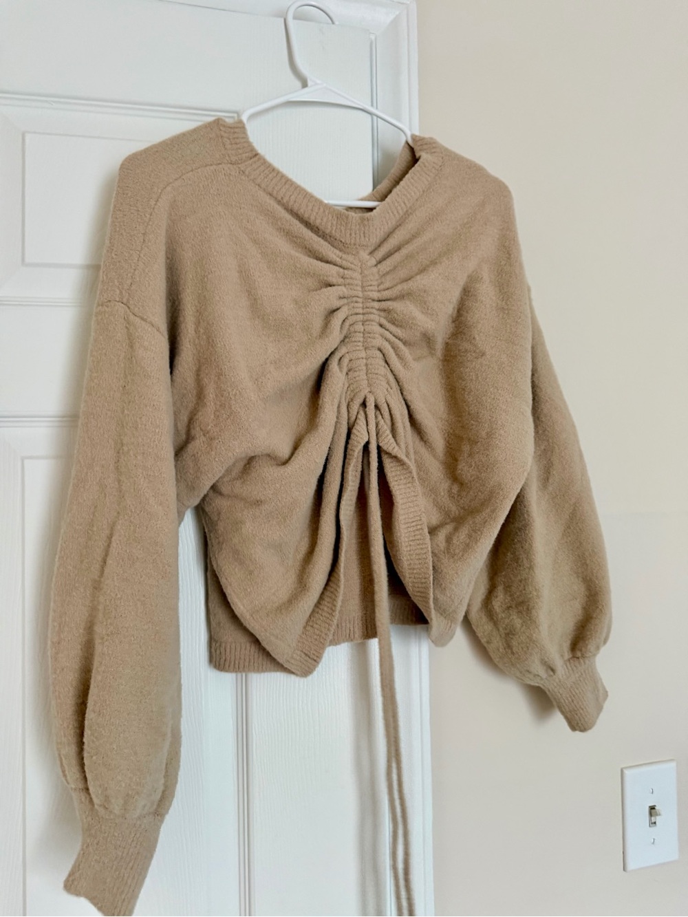 Women's Ruched Front Sweater - Beige